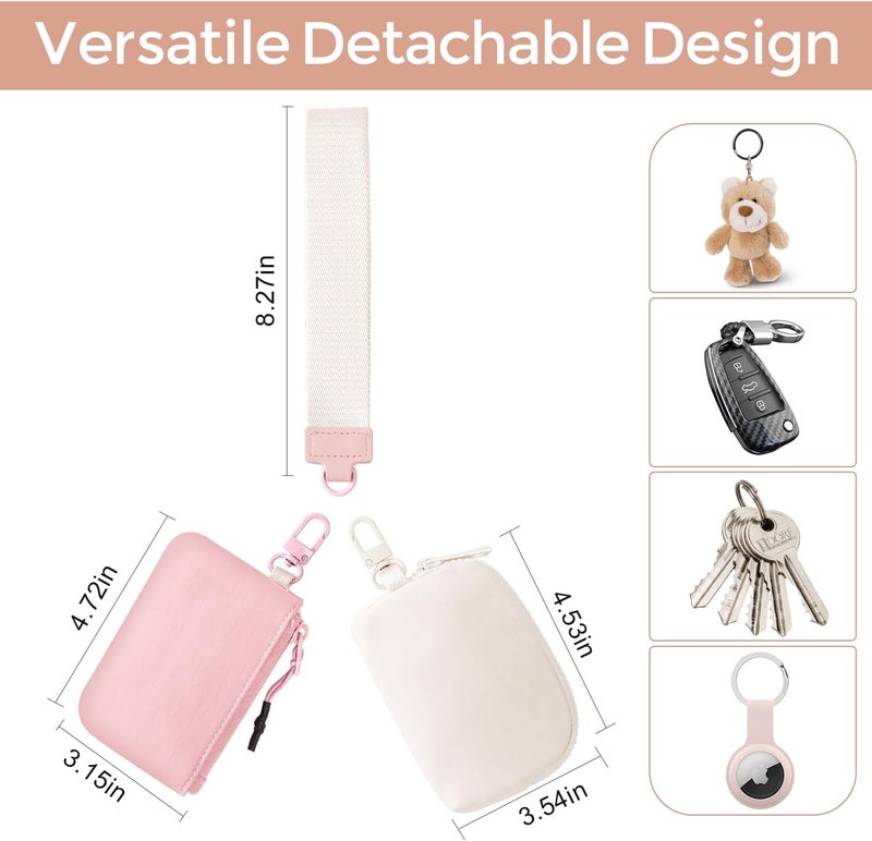 JEEBURYEE Dual Pouch Wristlet Keychain Wallets for Women with 2 Detachable Zipper Coin Purse - Small and Portable Mini Card Wallet for Women Men Pink+Ivory - Image 2